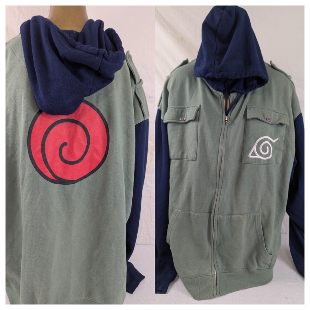 Naruto Shippuden Kakashi Front Zip Grey &  Blue Hoodie Size 2X